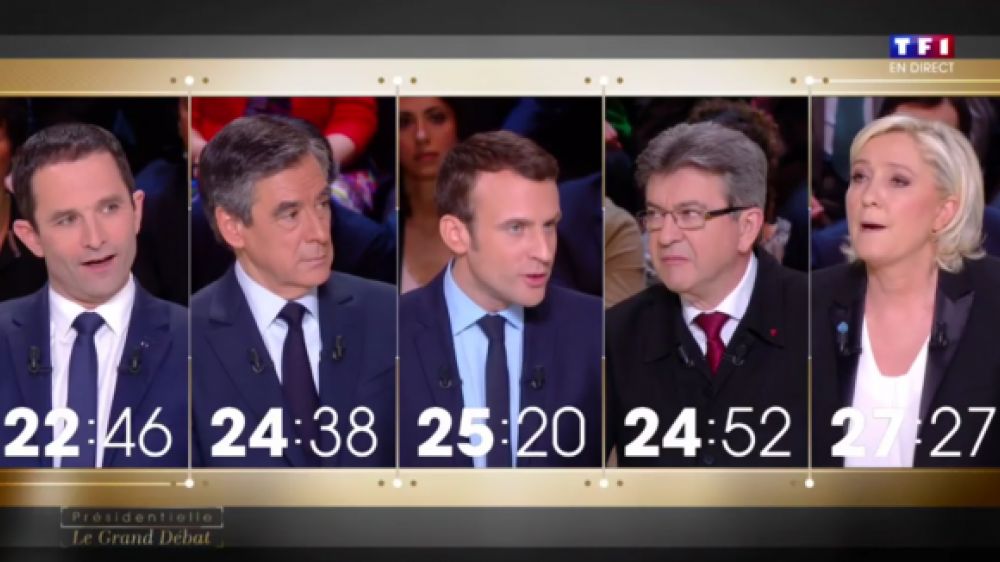 Beno&icirc;t Hamon, Fran&ccedil;ois Fillon, Emmanuel Macron, Jean-Luc M&eacute;lenchon, Marine Le Pen, lors du d&eacute;bat pr&eacute;sidentiel