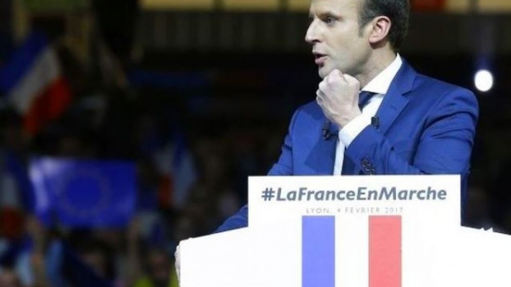 Emmanuel Macron lors d&#039;un meeting d&#039;En Marche! &agrave; Lyon en f&eacute;vrier 2017
