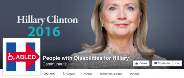 Capture d'écran page Facebook: "La communauté handicapée soutient Hilary"