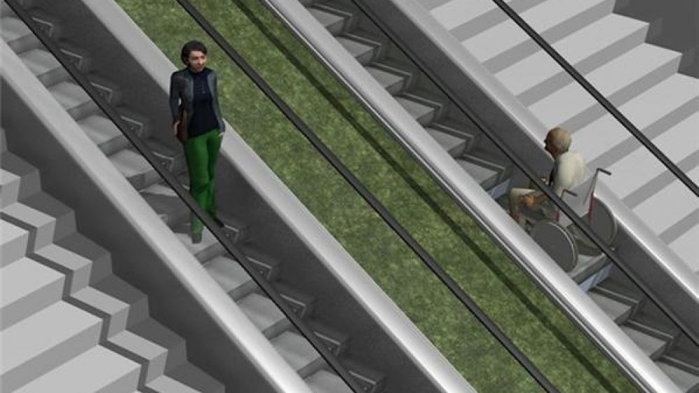 En quelques secondes, l'escalator se transforme pour accueillir un fauteuil roulant