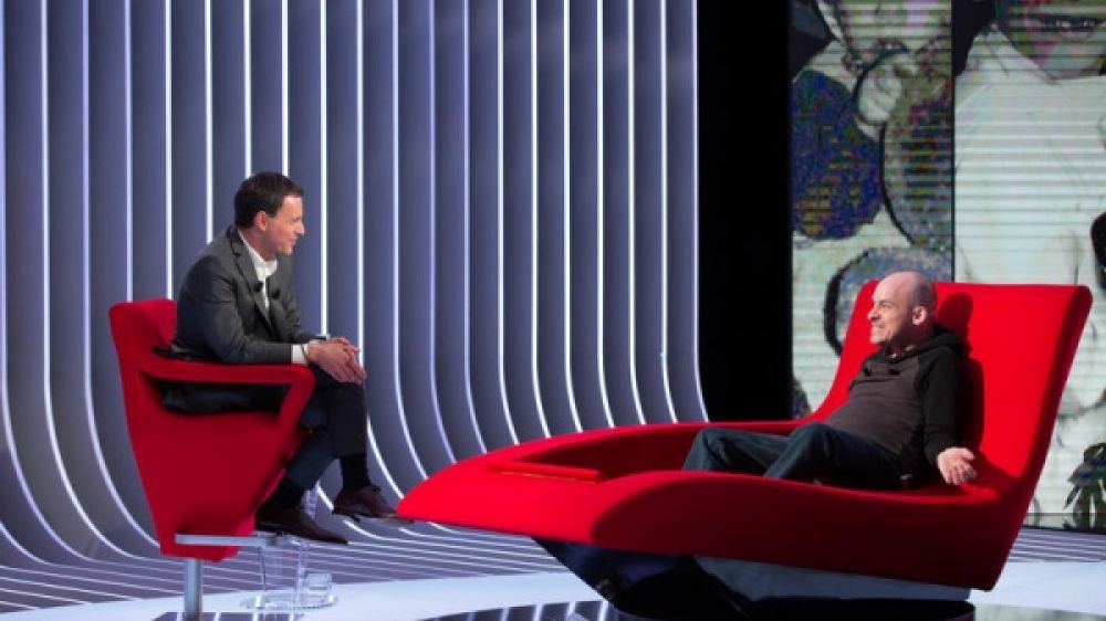 Marc-Olivier Fogiel et Alexandre Jollien, à la fin de leur entretien.