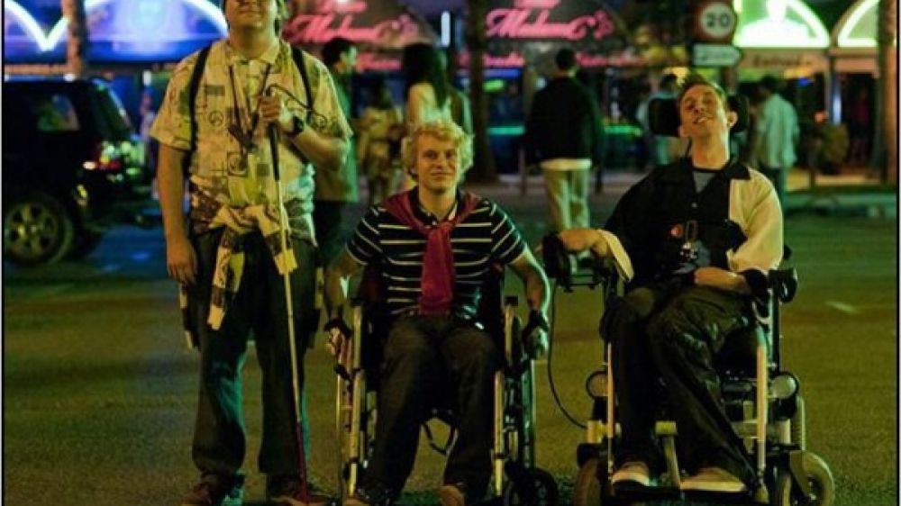 Les com&eacute;diens du film &quot;Hasta la vista&quot;, projet&eacute; au cours d&#039;un mini-festival consacr&eacute; au handicap.