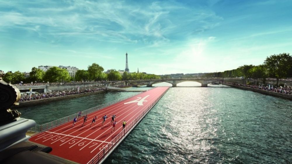 La piste d'athlétisme flottante sur la Seine