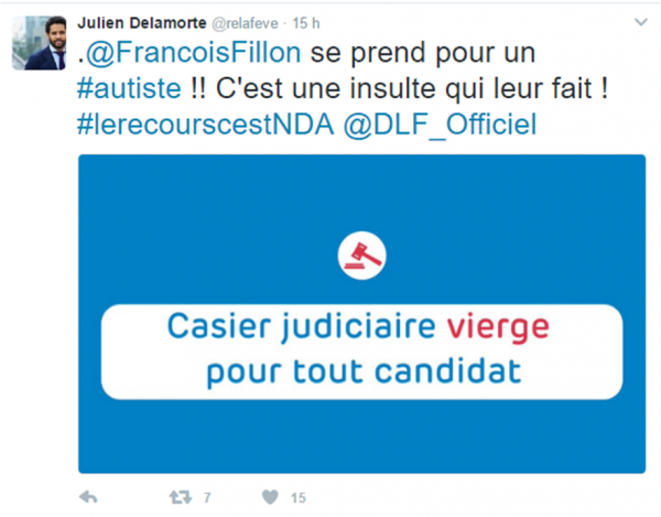 Fillon autiste tweet Julien Delamorte