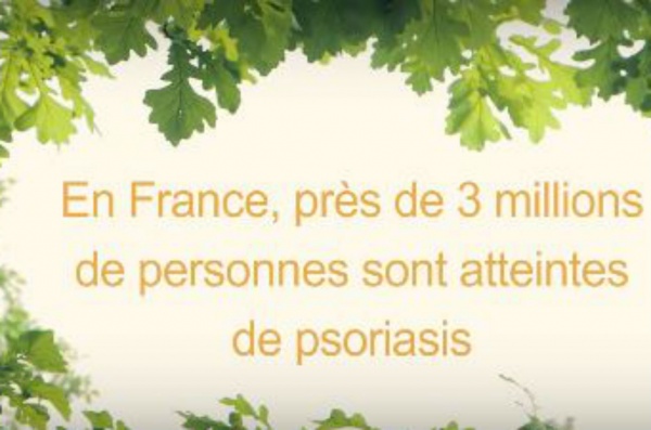 Des feuilles de chênes entourent le chiffre pour annoncer le nombre de personnes atteintes par le psoriasis : 3 millions en France